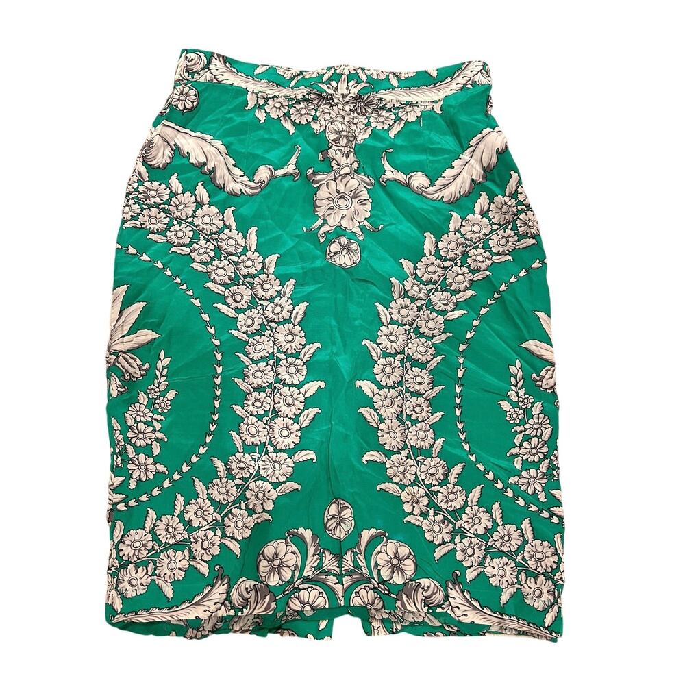 Yoana Baraschi 100% Silk Emerald Green Floral Mini Skirt Size 4